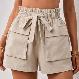 Paperbag Waist Flap Pocket Knot Front Shorts